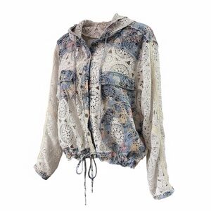 POL Boho Crochet Lace Jacket with Hood & Tie Waist – Blue/Green/Pink/White